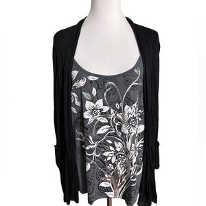 Lavish Black and Gray Floral Women's Cardigan & Top